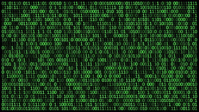 The binary codes 0 and 1 on screen, fast changing. Concept of cyber security.
