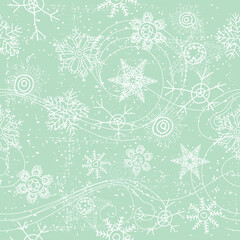 Hand drawn Christmas seamless pattern with snowflakes, design for decor, wallpapers, wrapping, website 