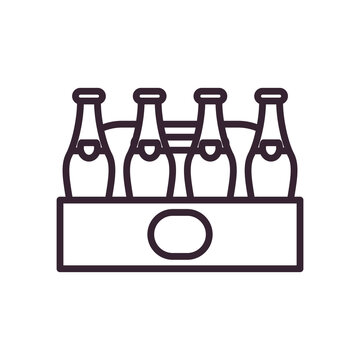 Beer bottles inside box line style icon vector design