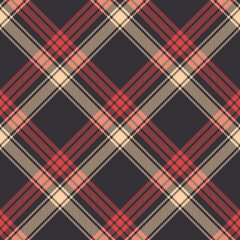 Brown plaid pattern vector. Tartan check plaid in dark brown, coral, and beige for skirt, flannel shirt, blanket, throw, or other modern autumn winter textile print.