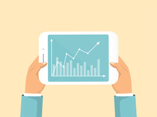 Working process, make money online, tablet with business diagram on screen