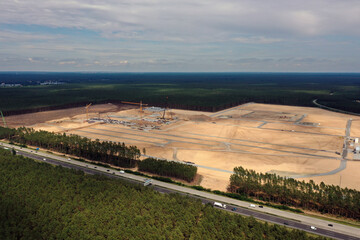 Baustelle f&uuml;r die Tesla Gigafactory in Gr&uuml;nheide, Brandenburg
