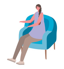 Woman cartoon on blue chair design, seat furniture interior home comfortable style and object theme Vector illustration