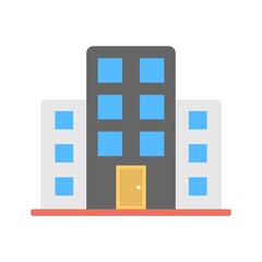 Commercial building icon in flat design style. Business building, mall symbol. Residential estate architecture sign.