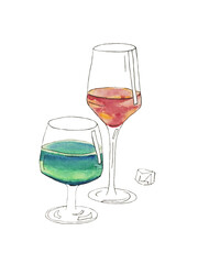 Refreshing summer cocktail in a glass. Watercolor illustration isolated on a white background