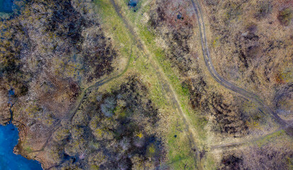Aerial top down view spring landscape