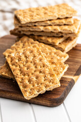 Knackebrot. Wholegrain crispbread with sesame seeds