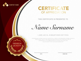 diploma certificate template red and gold color with luxury and modern style vector image.