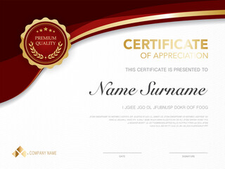 diploma certificate template red and gold color with luxury and modern style vector image.
