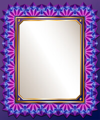 This is a color template of an award board, diploma, certificate. This is a polygonal golden photo frame with oriental geometric patterns. This is a beautiful background for postcards.
