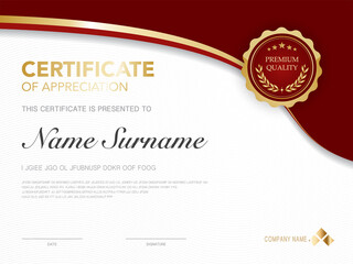 diploma certificate template red and gold color with luxury and modern style vector image.