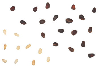 Pine nuts isolated on a white background, top view