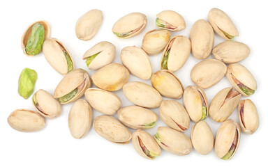 Pistachios isolated on a white background, top view