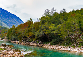 Fototapeta premium It's Drina river, a 346 km long river, which forms most of the border between Bosnia and Herzegovina and Serbia.