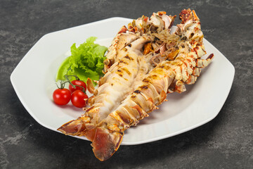 Grilled crayfish in the plate