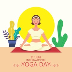 Young girl doing padmasana yoga exercise for International Yoga Day on 21st June.
Vector illustration of a character doing yoga.