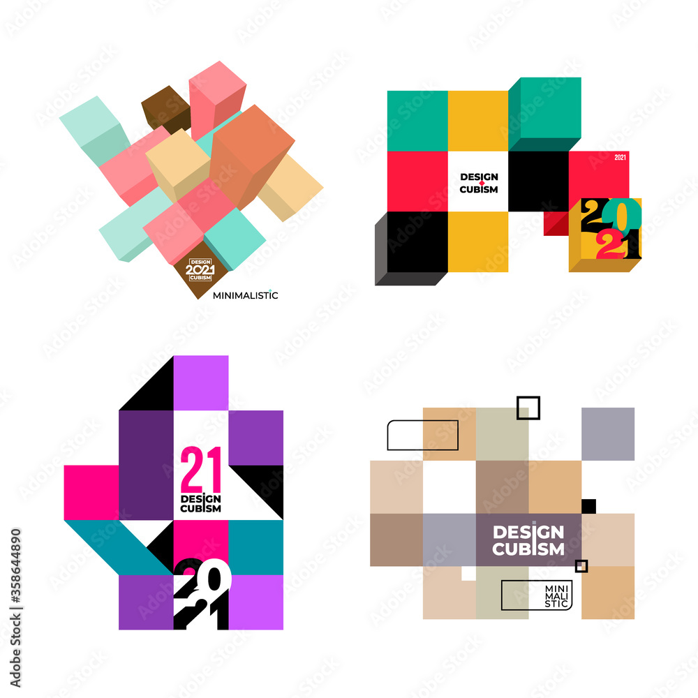 Poster set of frames for text in cubism style. bauhaus vector abstract design graphic. a minimalist colored