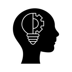 human head with light bulb and gear silhouette style icon design, Innovation idea and creativity theme Vector illustration