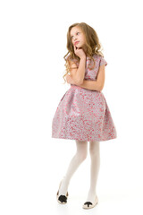 Portrait of Thoughtful Beautiful Blonde Girl Standing on One Leg