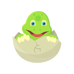 Happy young cartoon turtle just hatch from agg. Fanny kid. T-shirt vector logo design