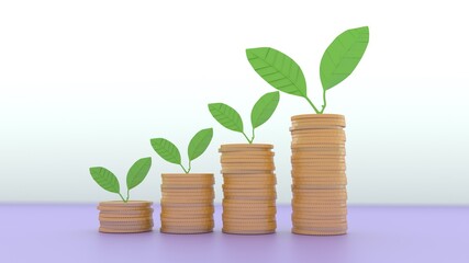 3D illustration - Coins symbolizing profit growth