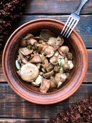 Pickled mushrooms in a plate 