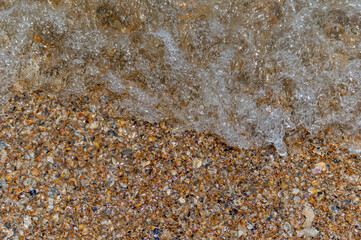Sea Foam over Beach Sand and Shells