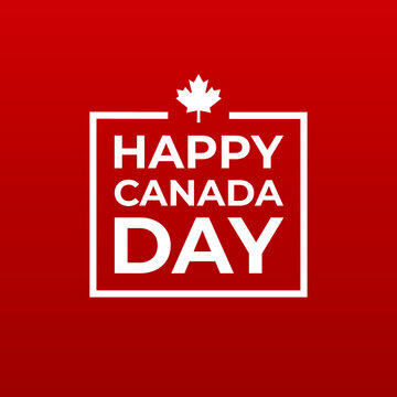 Happy Canada day modern banner, sign, design concept with white text and a white Canadian maple leaf on  a red background