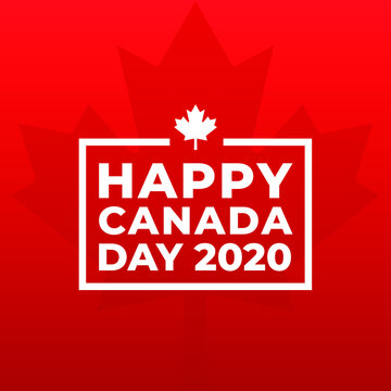 Happy Canada day modern banner, sign, design concept with white text and white Canadian maple leaf on a red background. 