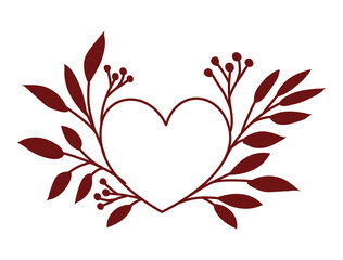 Heart with leaves design of love passion and romantic theme Vector illustration