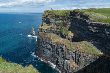 View of the world famous Cliffs of Moher in county Clare Ireland. Scenic Irish nature landmark along the wild atlantic way.
