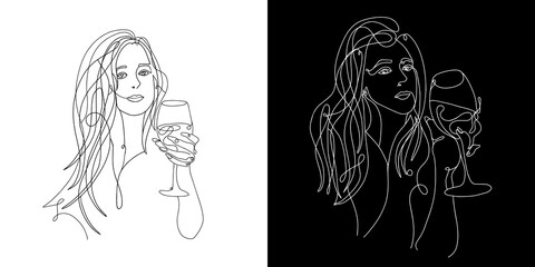 woman beauty minimalist, vector stock one line illustration 