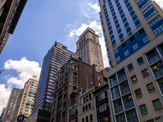 New York City downtown buildings viewed from the street
