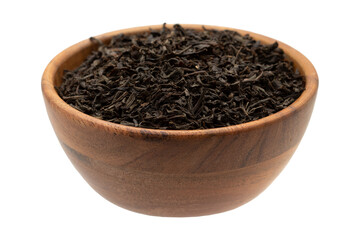 Black tea in a wooden bowl.