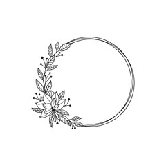 Hand drawn doodle flower wreath with magnolia. Sketch floral frame. © Maroshka