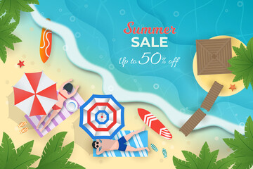 Summer sale template with beach background