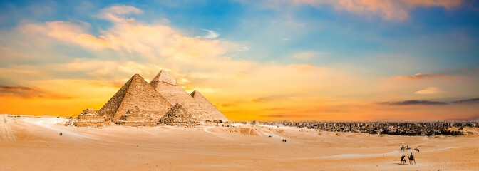 The Great Pyramids of Giza, Egypt at sunset