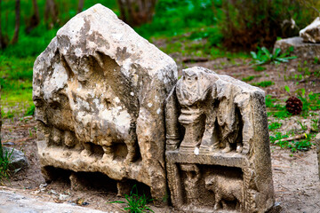 Ancient object in Djemila, the archaeological zone of the well preserved Berber-Roman ruins in...