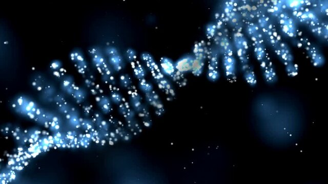 Dna Helix Rotating Molecules On Blue Background