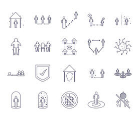 Social distancing line style icon set vector design