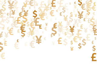 Euro dollar pound yen gold symbols flying currency vector illustration. Commerce backdrop. Currency 