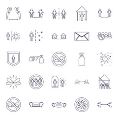 Social distancing line style icon set vector design
