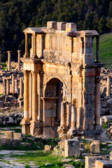 Arch in Djemila, the archaeological zone of the well preserved Berber-Roman ruins in North Africa,...