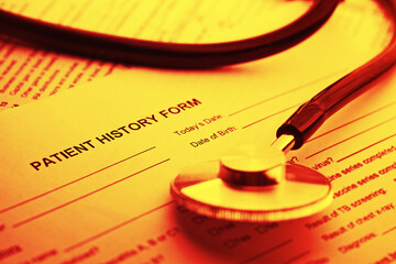Patient history form and stethoscope. Medical concept.