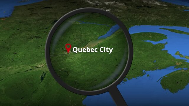 Loupe finds Quebec city on the map 3d