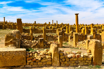 Ruins of Timgad, a Roman-Berber city in the Aures Mountains of Algeria. (Colonia Marciana Ulpia...