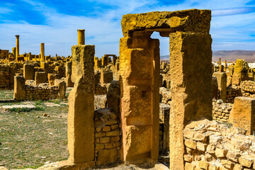 Ruins of Timgad, a Roman-Berber city in the Aures Mountains of Algeria. (Colonia Marciana Ulpia...