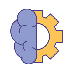 brain with gear line and fill style icon design, Innovation idea and creativity theme Vector illustration