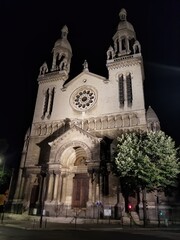 Fototapeta na wymiar St. Anne's Church in the Butte-aux-Cailles at night, Paris