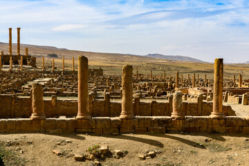 Timgad, a Roman-Berber city in the Aures Mountains of Algeria. (Colonia Marciana Ulpia Traiana Thamugadi). UNESCO World Heritage Site